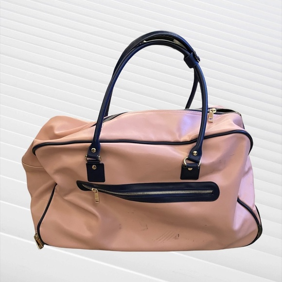 Handbags - Pink Navy Genuine Leather Rolling Duffel Duffle 20” Carry-On Luggage with wheels
